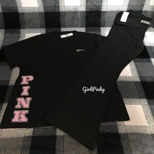 victoria secret PINK BLACK flared foldover leggings OUTFIT LIMITED EDITION S & M